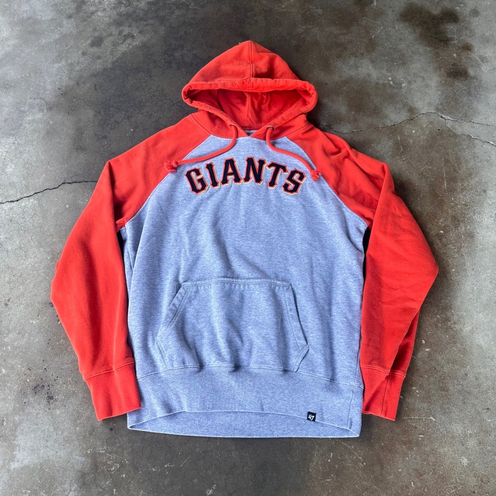 '47 Brand Hoodie Mens XL Grey Orange Excellent SF Giants Raglan Sweatshirt